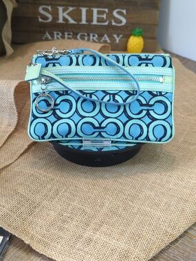 Coach Poppy Wristlet blue and mint green